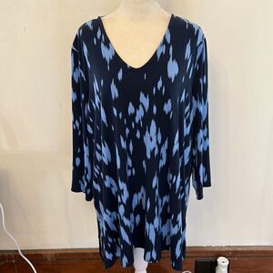 Alfani dark & light blue patterned long sleeve V neck tunic Size XL EUC